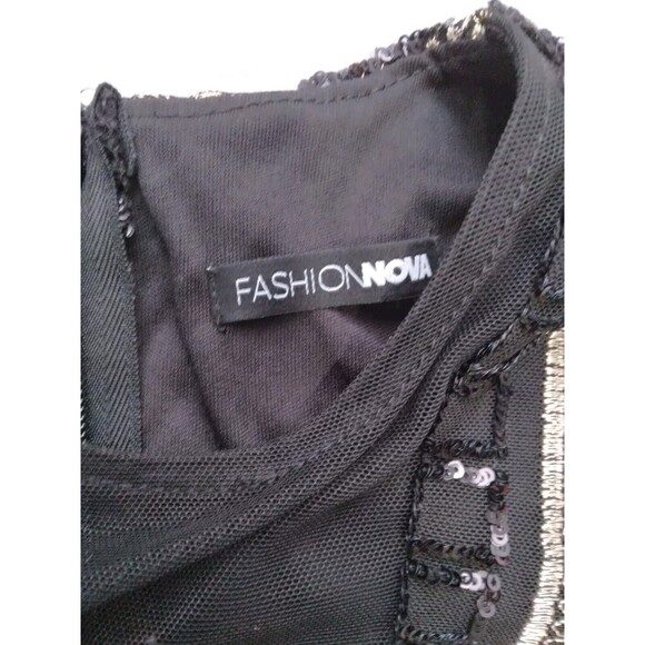 Fashion Nova Dress Black Gold Sequin Floral Embroidered Evening Gown Size Small - Picture 12 of 16